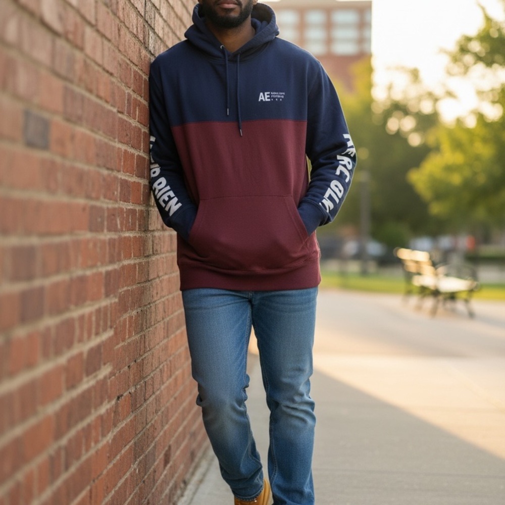 American Eagle Outfitters Two-Tone Hoodie in Blue and Red